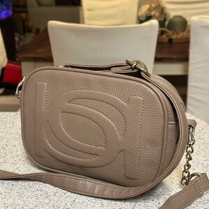 BEBE Chic Taupe Leather Crossbody Bag